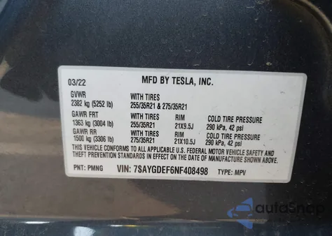 2022 Tesla Model Y Performance Dual Motor All-Wheel Drive from USA, damaged, VIN 7SAYGDEF6NF408498